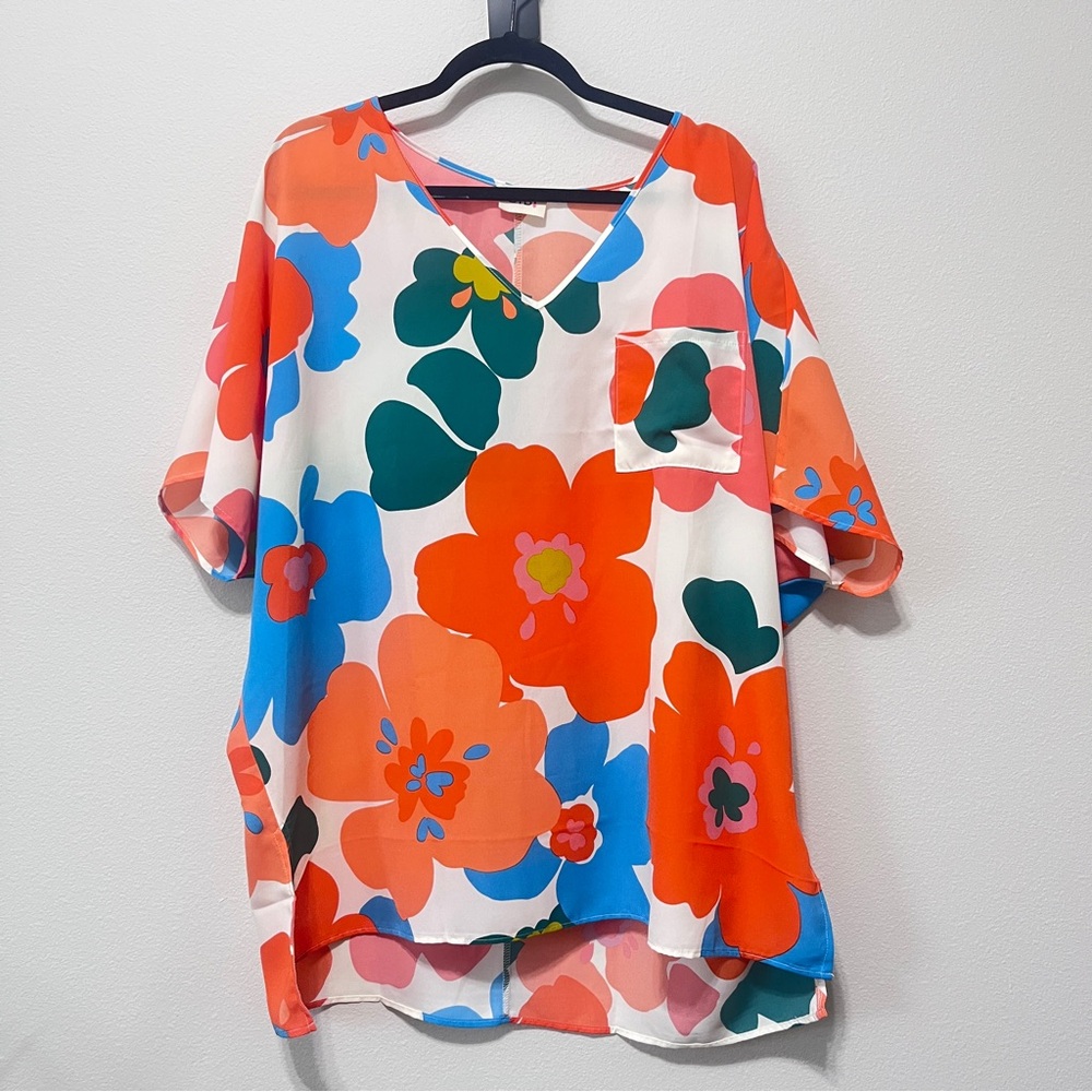 Floral BiBi V-Neck Women's Top - Multicolor